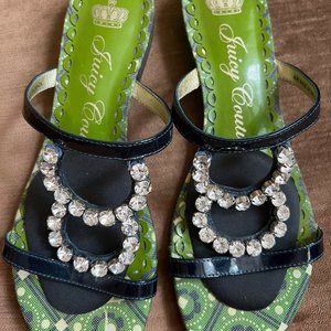 Juicy Couture Navy/Green Patent Leather Rhinestone Glamorous Sandals F